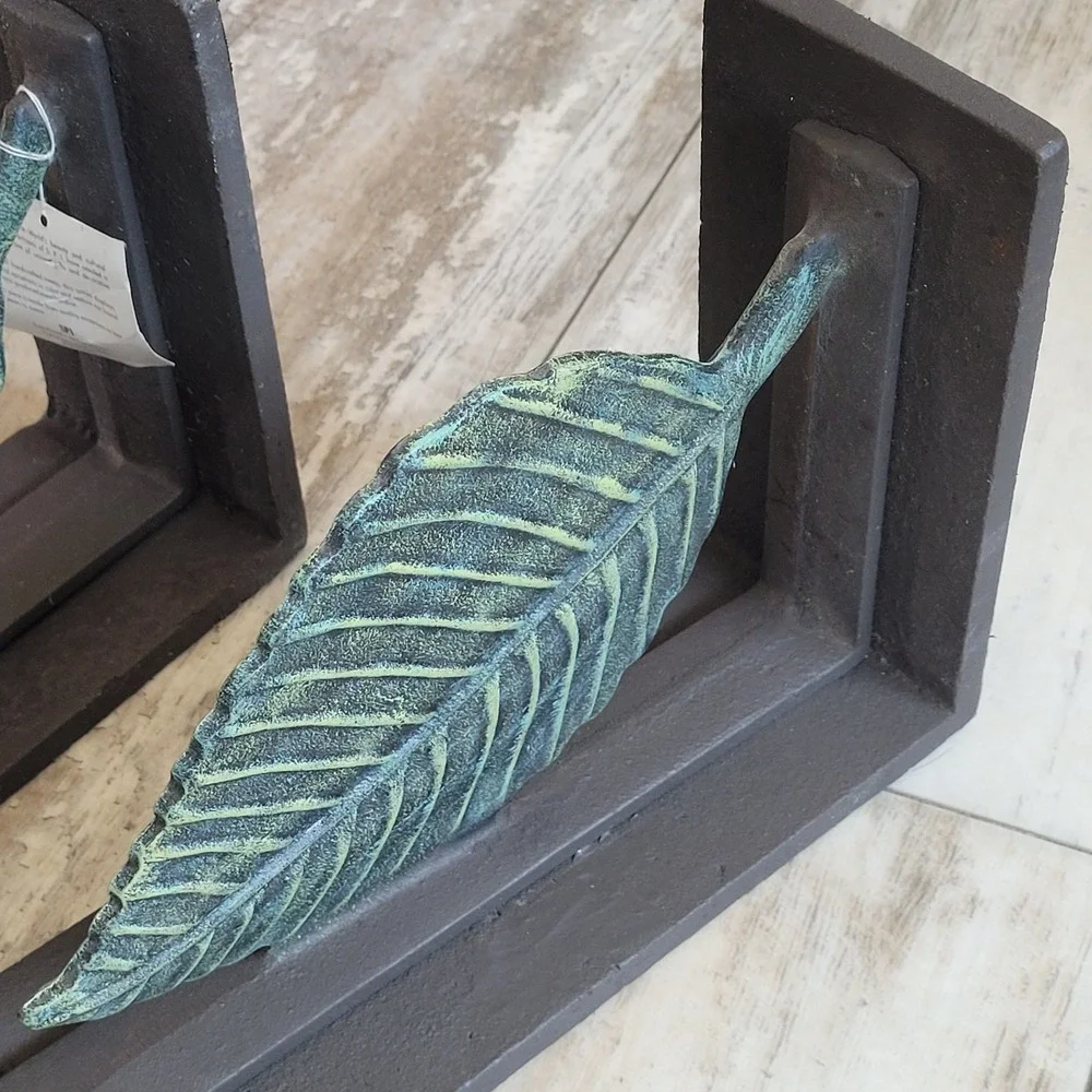 SPI Home Verdigris‎ Leaf Heavy Cast Iron Bookends - NWT Botanical Garden Natural